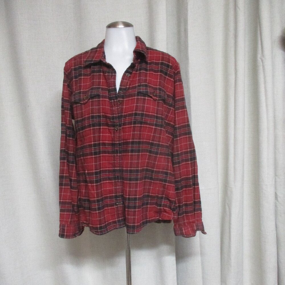CARHARTT red black flannel plaid button sown shirt top